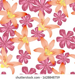 Philippine Flowers. Big Texture in Fresh Colors. Retro Background for Curtain, Paper, Dress. Seamless Pattern with Brasilian Rainforest. Vector Seamless Pattern with Philippine Flowers