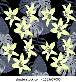 Philippine Flowers. Big Texture. Modern Background for Cloth, Tablecloth, Fabric. Seamless Tropical Pattern with Australian Rainforest. Vector Seamless Pattern with Philippine Flowers