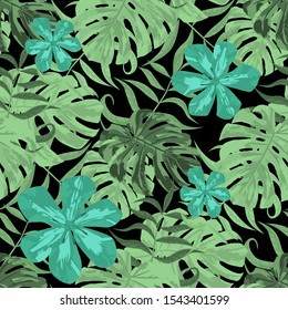 Philippine Flowers. Big Texture. Modern Background for Cloth, Underwear, Curtain. Seamless Tropical Pattern with Australian Jungle. Vector Seamless Pattern with Philippine Flowers