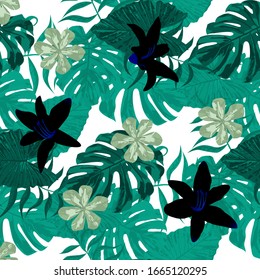 Philippine Flowers. Big Texture. Modern Background for Cloth, Underwear, Curtain. Seamless Tropical Pattern with Brasilian Rainforest. Vector Seamless Pattern with Philippine Flowers