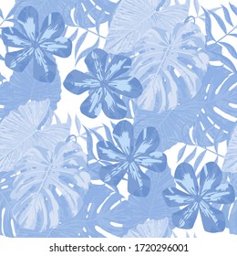 Philippine Flowers. Big Texture. Modern Background for Tablecloth, Shirt, Swimwear. Seamless Tropical Pattern with Hawaiian Jungle. Vector Seamless Pattern with Philippine Flowers