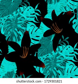 Philippine Flowers. Big Texture. Modern Background for Wallpaper, Shirt, Tablecloth. Seamless Tropical Pattern with Australian Jungle. Vector Seamless Pattern with Philippine Flowers