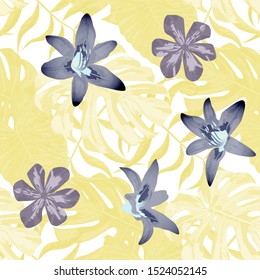 Philippine Flowers. Big Texture. Retro Background for Dress, Shirt, Underwear. Seamless Tropical Pattern with Australian Jungle. Vector Seamless Pattern with Philippine Flowers