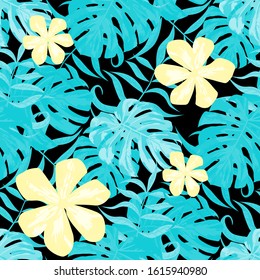 Philippine Flowers. Big Texture. Retro Background for Swimwear, Cloth, Shirt. Seamless Tropical Pattern with Indonesian Jungle. Vector Seamless Pattern with Philippine Flowers