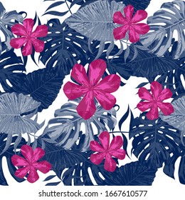 Philippine Flowers. Big Texture. Retro Background for Shirt, Underwear, Cloth. Seamless Tropical Pattern with Australian Jungle. Vector Seamless Pattern with Philippine Flowers