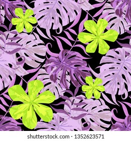 Philippine Flowers. Big Texture. Seamless Tropical Pattern with Indonesian Jungle. Modern Background for Tablecloth, Underwear, Fabric. Vector Seamless Pattern with Philippine Flowers