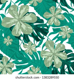 Philippine Flowers. Big Texture. Seamless Tropical Pattern with Hawaiian Jungle. Modern Background for Paper, Fabric, Wallpaper. Vector Seamless Pattern with Philippine Flowers