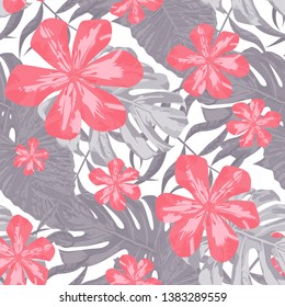 Philippine Flowers. Big Texture. Seamless Tropical Pattern with Indian Jungle. Trendy Background for Cloth, Dress, Underwear. Vector Seamless Pattern with Philippine Flowers