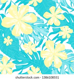 Philippine Flowers. Big Texture. Seamless Tropical Pattern with Indian Rainforest. Trendy Background for Wallpaper, Tablecloth, Fabric. Vector Seamless Pattern with Philippine Flowers