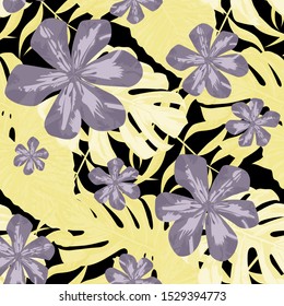 Philippine Flowers. Big Texture. Seamless Tropical Pattern with Indian Jungle. Vintage Background for Paper, Dress, Swimwear. Vector Seamless Pattern with Philippine Flowers
