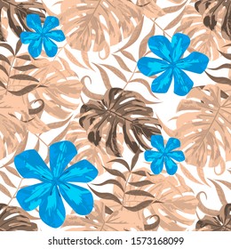 Philippine Flowers. Big Texture. Seamless Tropical Pattern with Australian Jungle. Retro Background for Dress, Wallpaper, Swimwear. Vector Seamless Pattern with Philippine Flowers