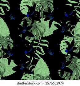 Philippine Flowers. Big Texture. Seamless Tropical Pattern with Indian Jungle. Vintage Background for Shirt, Wallpaper, Dress. Vector Seamless Pattern with Philippine Flowers