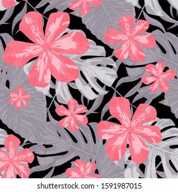 Philippine Flowers. Big Texture. Seamless Tropical Pattern with Australian Jungle. Trendy Background for Shirt, Paper, Wallpaper. Vector Seamless Pattern with Philippine Flowers