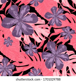 Philippine Flowers. Big Texture. Seamless Tropical Pattern with Brasilian Rainforest. Vintage Background for Shirt, Underwear, Tablecloth. Vector Seamless Pattern with Philippine Flowers
