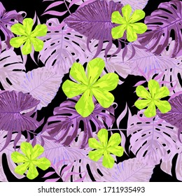 Philippine Flowers. Big Texture. Seamless Tropical Pattern with Brasilian Rainforest. Modern Background for Curtain, Shirt, Paper. Vector Seamless Pattern with Philippine Flowers