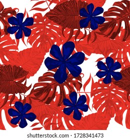 Philippine Flowers. Big Texture. Seamless Tropical Pattern with Indian Jungle. Modern Background for Wallpaper, Paper, Shirt. Vector Seamless Pattern with Philippine Flowers