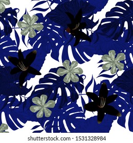 Philippine Flowers. Big Texture. Trendy Background for Paper, Underwear, Curtain. Seamless Tropical Pattern with Indonesian Jungle. Vector Seamless Pattern with Philippine Flowers