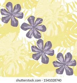 Philippine Flowers. Big Texture. Trendy Background for Paper, Dress, Fabric. Seamless Tropical Pattern with Brasilian Jungle. Vector Seamless Pattern with Philippine Flowers