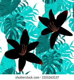 Philippine Flowers. Big Texture. Trendy Background for Shirt, Wallpaper, Dress. Seamless Tropical Pattern with Indonesian Rainforest. Vector Seamless Pattern with Philippine Flowers