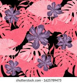 Philippine Flowers. Big Texture. Trendy Background for Shirt, Wallpaper, Dress. Seamless Tropical Pattern with Indian Rainforest. Vector Seamless Pattern with Philippine Flowers