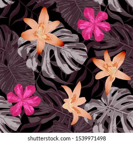 Philippine Flowers. Modern Background for Cloth, Wallpaper, Shirt. Seamless Tropical Pattern with Hawaiian Jungle. Big Texture. Vector Seamless Pattern with Philippine Flowers