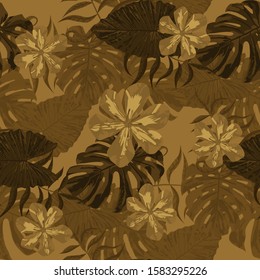 Philippine Flowers. Modern Background for Cloth, Dress, Swimwear. Seamless Tropical Pattern with Australian Jungle. Big Texture. Vector Seamless Pattern with Philippine Flowers