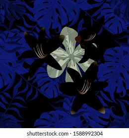 Philippine Flowers. Modern Background for Dress, Tablecloth, Paper. Big Texture. Seamless Tropical Pattern with Hawaiian Rainforest. Vector Seamless Pattern with Philippine Flowers