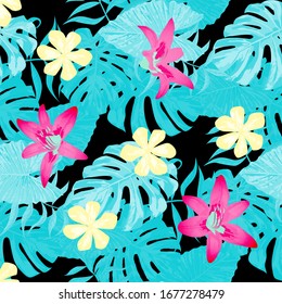 Philippine Flowers. Modern Background for Fabric, Curtain, Underwear. Big Texture. Seamless Tropical Pattern with Indian Jungle. Vector Seamless Pattern with Philippine Flowers