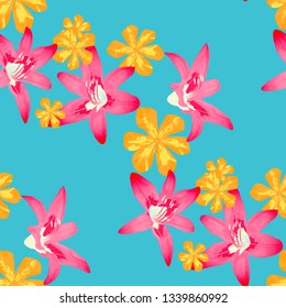 Philippine Flowers. Modern Background for Paper, Dress, Wallpaper. Big Texture in Fresh Colors. Seamless Pattern with Brasilian Rainforest. Vector Seamless Pattern with Philippine Flowers
