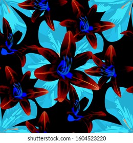 Philippine Flowers. Modern Background for Paper, Wallpaper, Shirt. Big Texture in Fresh Colors. Seamless Pattern with Brasilian Rainforest. Vector Seamless Pattern with Philippine Flowers