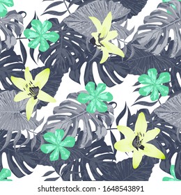Philippine Flowers. Modern Background for Paper, Wallpaper, Underwear. Seamless Tropical Pattern with Indonesian Rainforest. Big Texture. Vector Seamless Pattern with Philippine Flowers