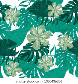 Philippine Flowers. Modern Background for Swimwear, Fabric, Tablecloth. Big Texture. Seamless Tropical Pattern with Brasilian Rainforest. Vector Seamless Pattern with Philippine Flowers