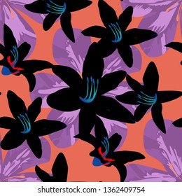 Philippine Flowers. Modern Background for Tablecloth, Fabric, Paper. Big Texture in Fresh Colors. Seamless Pattern with Indian Jungle. Vector Seamless Pattern with Philippine Flowers