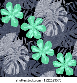 Philippine Flowers. Retro Background for Cloth, Dress, Tablecloth. Seamless Tropical Pattern with Indian Rainforest. Big Texture. Vector Seamless Pattern with Philippine Flowers