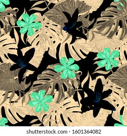 Philippine Flowers. Retro Background for Cloth, Shirt, Underwear. Big Texture. Seamless Tropical Pattern with Hawaiian Rainforest. Vector Seamless Pattern with Philippine Flowers