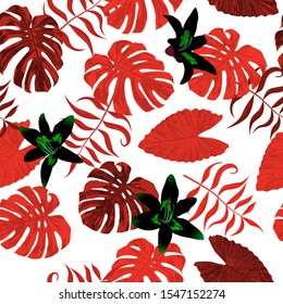 Philippine Flowers. Retro Background for Curtain, Tablecloth, Fabric. Big Texture. Seamless Tropical Pattern with Hawaiian Jungle. Vector Seamless Pattern with Philippine Flowers