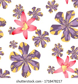 Philippine Flowers. Retro Background for Paper, Dress, Tablecloth. Seamless Pattern with Indian Jungle. Big Texture in Fresh Colors. Vector Seamless Pattern with Philippine Flowers