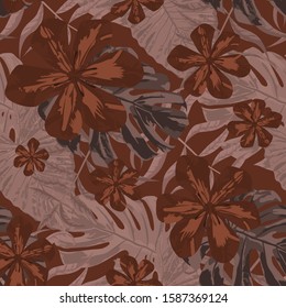 Philippine Flowers. Retro Background for Underwear, Tablecloth, Shirt. Seamless Tropical Pattern with Hawaiian Jungle. Big Texture. Vector Seamless Pattern with Philippine Flowers