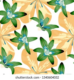 Philippine Flowers. Seamless Pattern with Australian Jungle. Vintage Background for Swimwear, Wallpaper, Shirt. Big Texture in Fresh Colors. Vector Seamless Pattern with Philippine Flowers