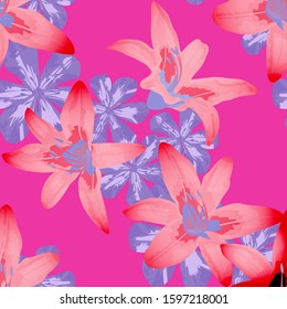 Philippine Flowers. Seamless Pattern with Australian Rainforest. Big Texture in Fresh Colors. Retro Background for Wallpaper, Tablecloth, Dress. Vector Seamless Pattern with Philippine Flowers