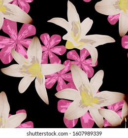 Philippine Flowers. Seamless Pattern with Australian Jungle. Big Texture in Fresh Colors. Trendy Background for Curtain, Swimwear, Tablecloth. Vector Seamless Pattern with Philippine Flowers