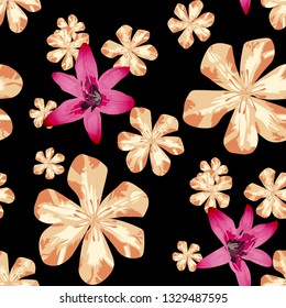 Philippine Flowers. Seamless Pattern with Brasilian Jungle. Big Texture in Fresh Colors. Retro Background for Shirt, Cloth, Tablecloth. Vector Seamless Pattern with Philippine Flowers