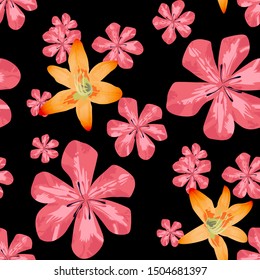 Philippine Flowers. Seamless Pattern with Brasilian Jungle. Big Texture in Fresh Colors. Trendy Background for Dress, Tablecloth, Cloth. Vector Seamless Pattern with Philippine Flowers