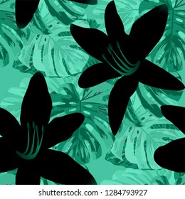 Philippine Flowers. Seamless Pattern with Bright Tropical Flowers and Leaves. Vintage Seamless Texture for, Wallpaper, Dress, Cloth. Vector Seamless Pattern with Philippine Flowers