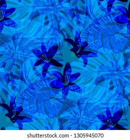 Philippine Flowers. Seamless Pattern with Bright Tropical Flowers and Leaves. Modern Seamless Texture for, Fabric, Wallpaper, Curtain. Vector Seamless Pattern with Philippine Flowers