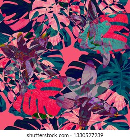 Philippine Flowers. Seamless Pattern with Bright Tropical Flowers and Leaves. Retro Seamless Texture for, Curtain, Wallpaper, Dress. Vector Seamless Pattern with Philippine Flowers