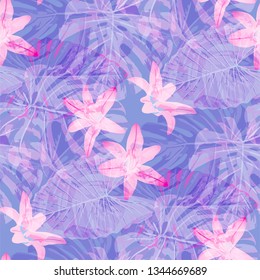 Philippine Flowers. Seamless Pattern with Bright Tropical Flowers and Leaves. Modern Seamless Texture for, Underwear, Shirt, Tablecloth. Vector Seamless Pattern with Philippine Flowers