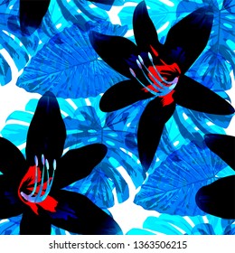 Philippine Flowers. Seamless Pattern with Bright Tropical Flowers and Leaves. Retro Seamless Texture for, Cloth, Fabric, Paper. Vector Seamless Pattern with Philippine Flowers