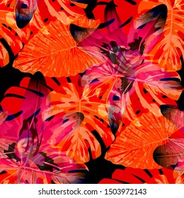 Philippine Flowers. Seamless Pattern with Bright Tropical Flowers and Leaves. Modern Seamless Texture for, Fabric, Swimwear, Shirt. Vector Seamless Pattern with Philippine Flowers