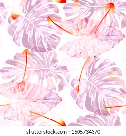 Philippine Flowers. Seamless Pattern with Bright Tropical Flowers and Leaves. Vintage Seamless Texture for, Tablecloth, Swimwear, Cloth. Vector Seamless Pattern with Philippine Flowers
